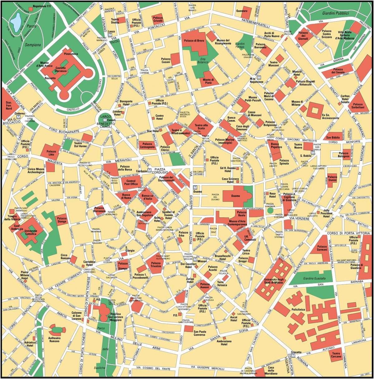 milano itaalia kesklinn kaart