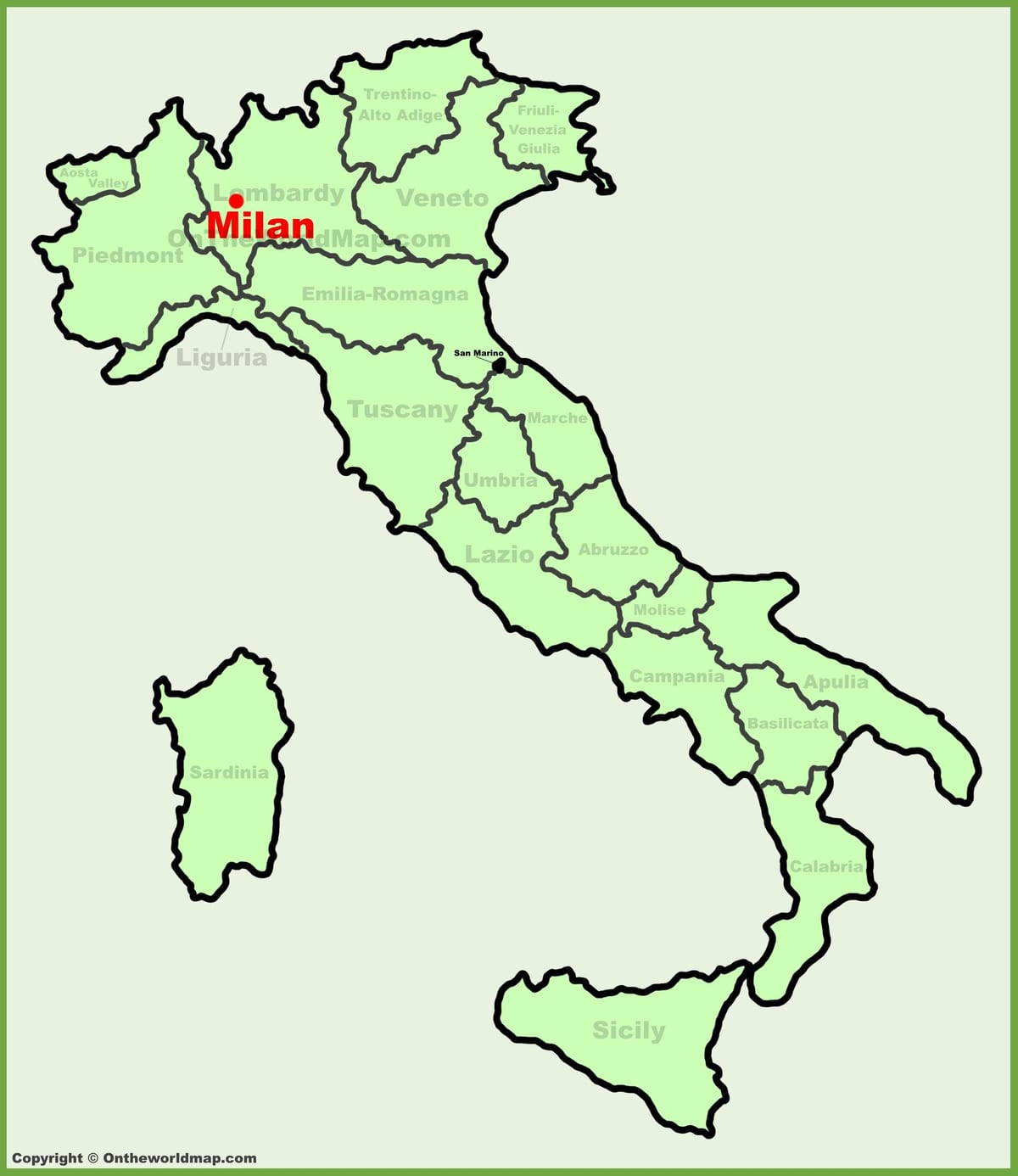 kaart, itaalia, näitab milan