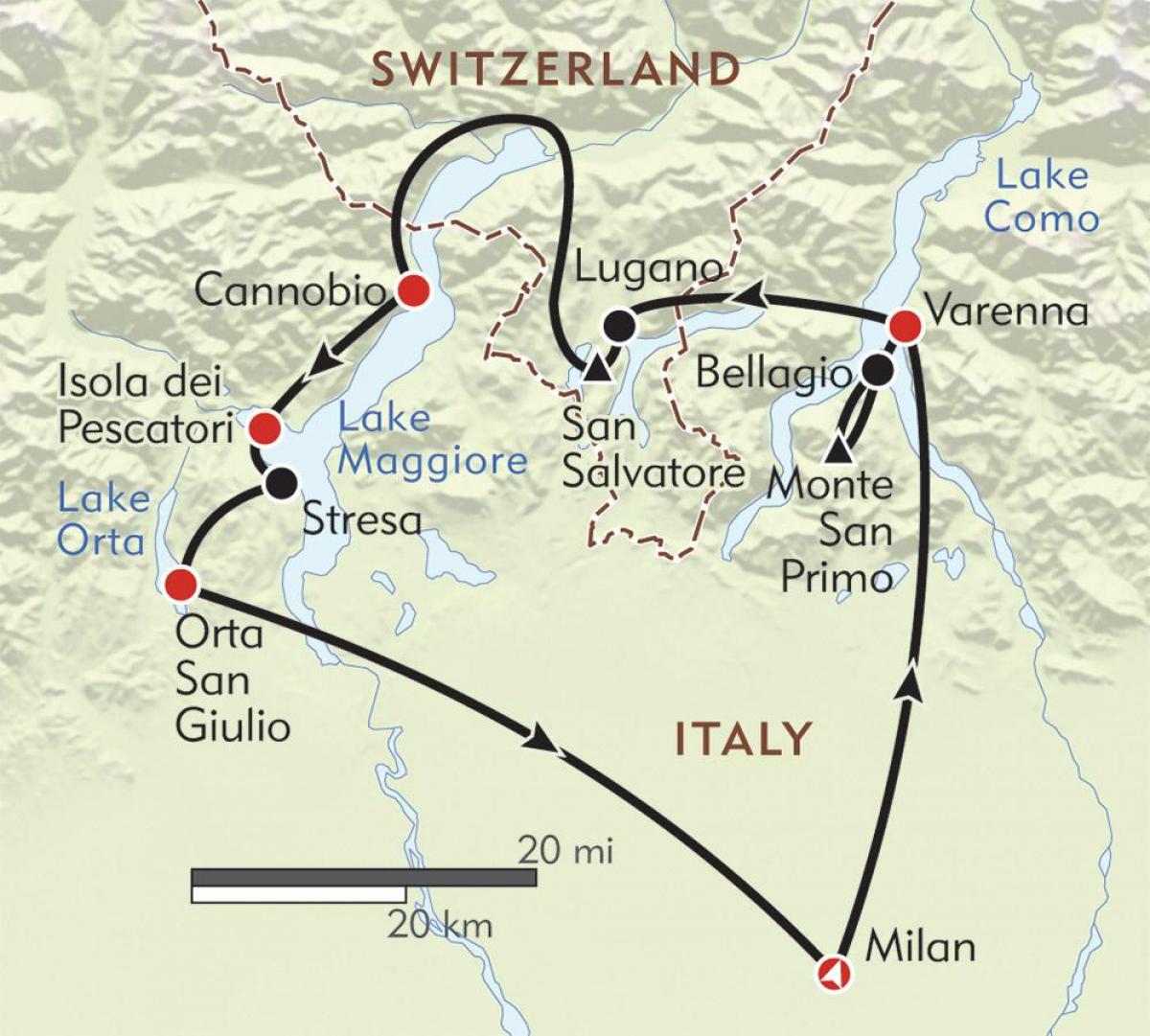 kaart milano järvede