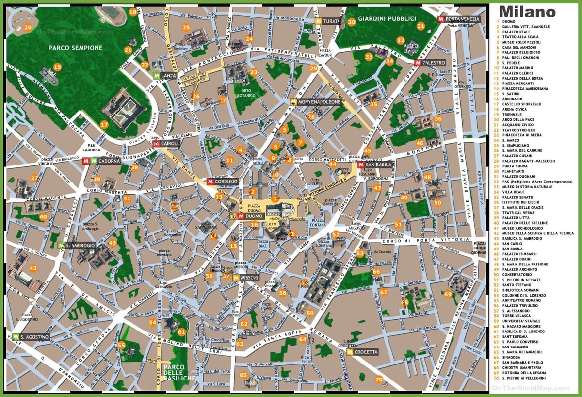 milano vaatamisväärsusi kaardil