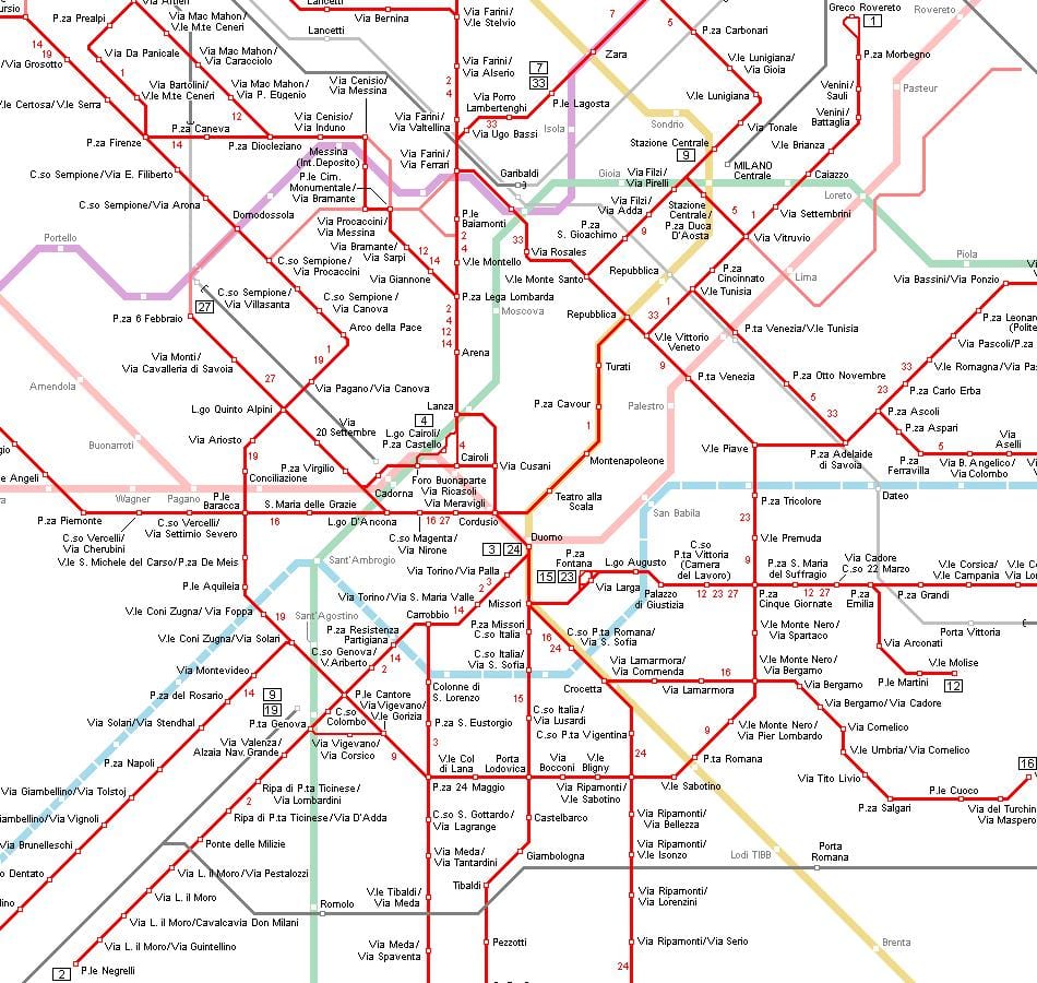 trammi-kaart, milano itaalia